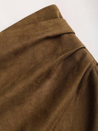 Sweetra Vintage Italian Style Maillard Color Pleated Bodycon Skirt, Sexy & Alluring For Autumn/Winter