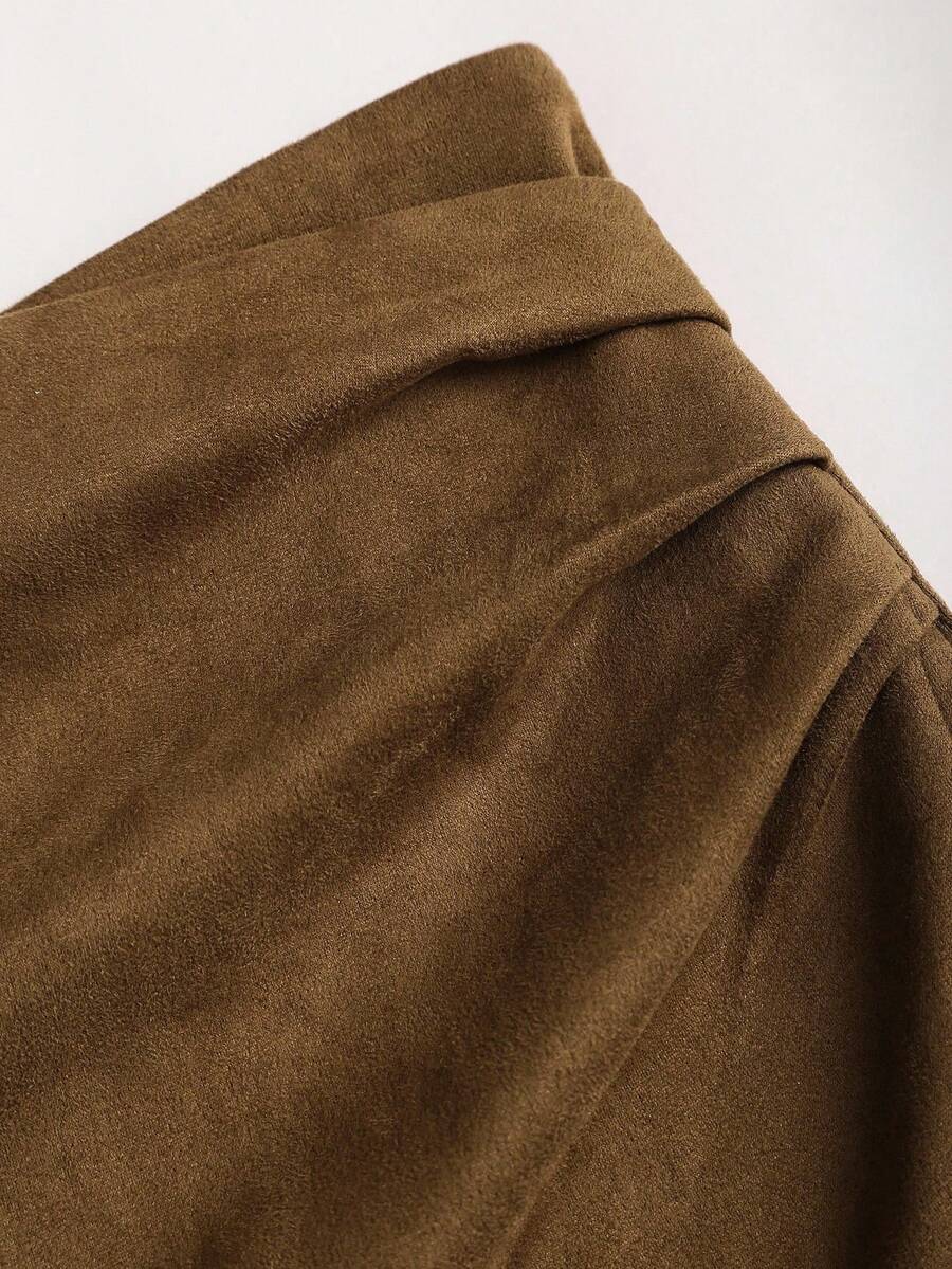 Sweetra Vintage Italian Style Maillard Color Pleated Bodycon Skirt, Sexy & Alluring For Autumn/Winter