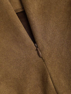 Sweetra Vintage Italian Style Maillard Color Pleated Bodycon Skirt, Sexy & Alluring For Autumn/Winter