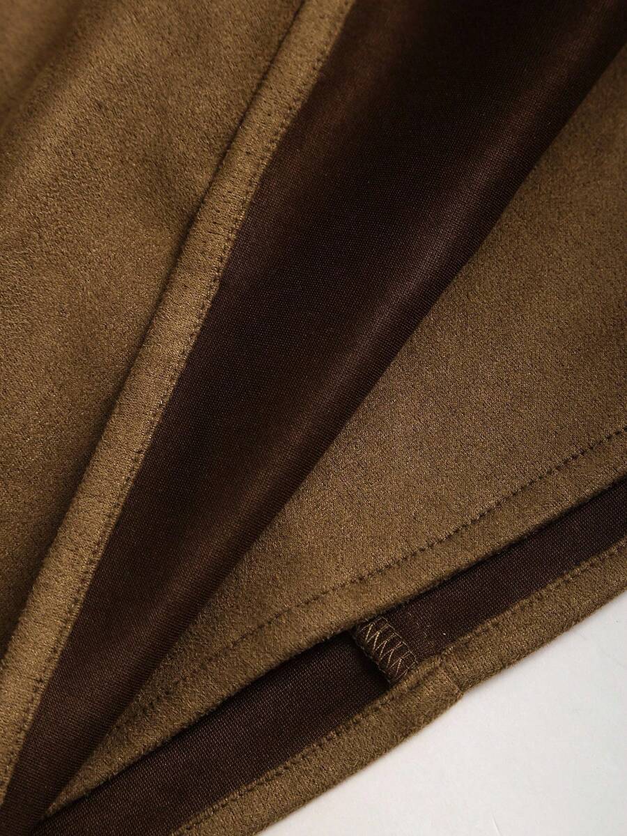 Sweetra Vintage Italian Style Maillard Color Pleated Bodycon Skirt, Sexy & Alluring For Autumn/Winter