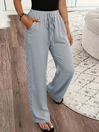 EMERY ROSE Women's Denim Effect Linen Blend Pants With Lace Hem Fall Cloth For Women