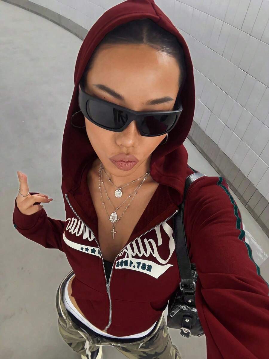 StreetHx Retro American Style Fitted Zip Up Hoodie Jacket For Women,Graduation,Teacher,Back To School Pullover Fall