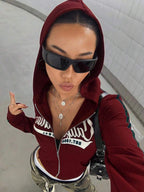 StreetHx Retro American Style Fitted Zip Up Hoodie Jacket For Women,Graduation,Teacher,Back To School Pullover Fall