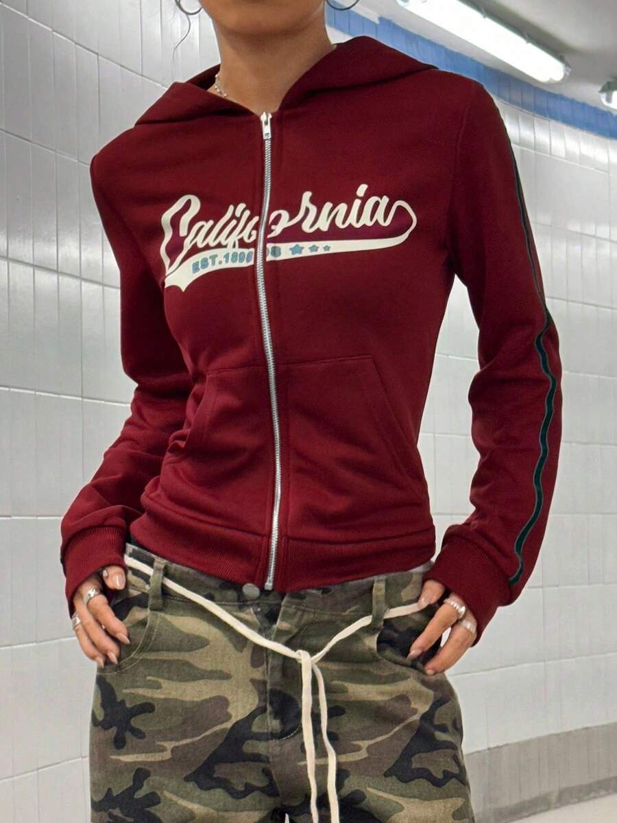 StreetHx Retro American Style Fitted Zip Up Hoodie Jacket For Women,Graduation,Teacher,Back To School Pullover Fall