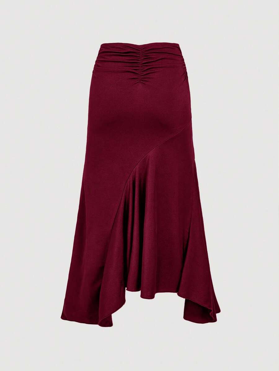 SHEIN MOD High Waist Ruffle Asymmetrical Hem Skirt Brown Midi Skirt Tie Skirt Wrap Skirt Asymmetrical Skirt Brown Tie Skirt