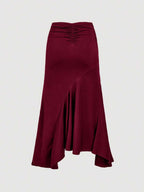 SHEIN MOD High Waist Ruffle Asymmetrical Hem Skirt Brown Midi Skirt Tie Skirt Wrap Skirt Asymmetrical Skirt Brown Tie Skirt
