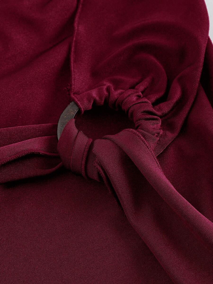 SHEIN MOD High Waist Ruffle Asymmetrical Hem Skirt Brown Midi Skirt Tie Skirt Wrap Skirt Asymmetrical Skirt Brown Tie Skirt