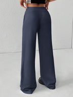 SHEIN PETITE Comfortable And Casual Plain Knitted Low-Rise Wide-Leg Women's Sweatpants Baggy
