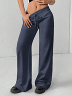 SHEIN PETITE Comfortable And Casual Plain Knitted Low-Rise Wide-Leg Women's Sweatpants Baggy