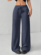 SHEIN PETITE Comfortable And Casual Plain Knitted Low-Rise Wide-Leg Women's Sweatpants Baggy