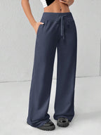 SHEIN PETITE Comfortable And Casual Plain Knitted Low-Rise Wide-Leg Women's Sweatpants Baggy