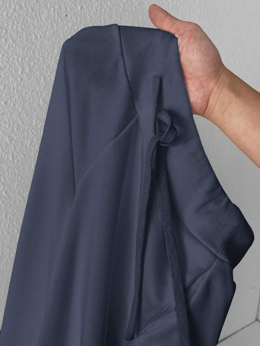 SHEIN PETITE Comfortable And Casual Plain Knitted Low-Rise Wide-Leg Women's Sweatpants Baggy