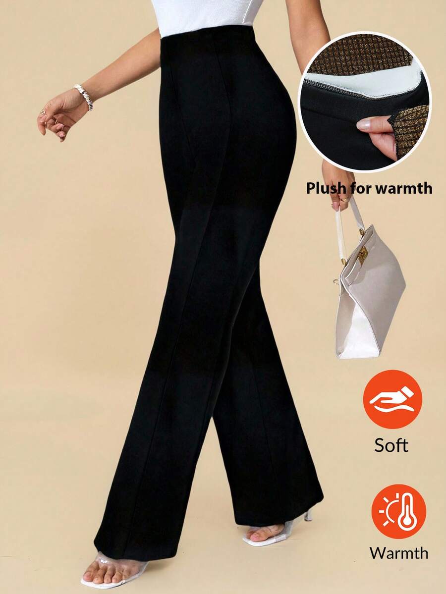 SHEIN Clasi Summer Elegant Women's Plaid Printed Elastic Knitted Pants, Suitable For Various Occasions, Suitable For Summer Vacation, Elegant Travel, And Daily Commuting Business Casual Woman