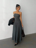 MainGRL Women's Casual Long Dress In Beige Color, Summer,Butter Yellow Dress