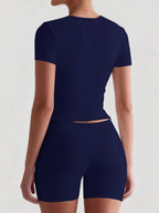 XLLAIS 2025 Model Black Short Sleeve Crew Neck Solid Color Basic Fitted Casual T-Shirt For Women, Summer