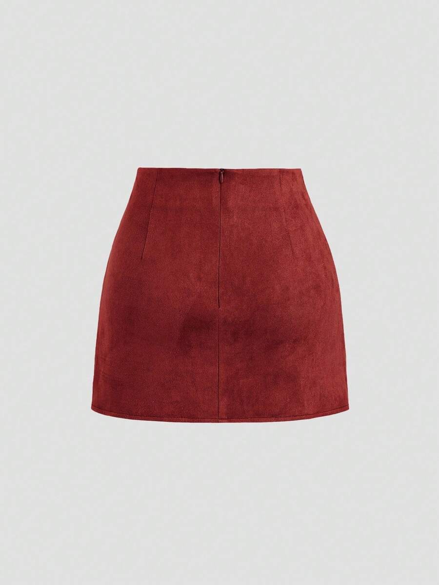Sweetra Vintage Italian Style Maillard Color Pleated Bodycon Skirt, Sexy & Alluring For Autumn/Winter
