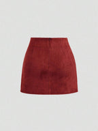 Sweetra Vintage Italian Style Maillard Color Pleated Bodycon Skirt, Sexy & Alluring For Autumn/Winter