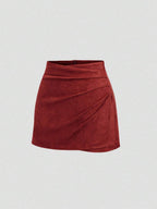 Sweetra Vintage Italian Style Maillard Color Pleated Bodycon Skirt, Sexy & Alluring For Autumn/Winter