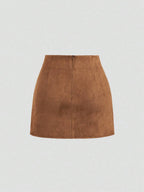 Sweetra Vintage Italian Style Maillard Color Pleated Bodycon Skirt, Sexy & Alluring For Autumn/Winter