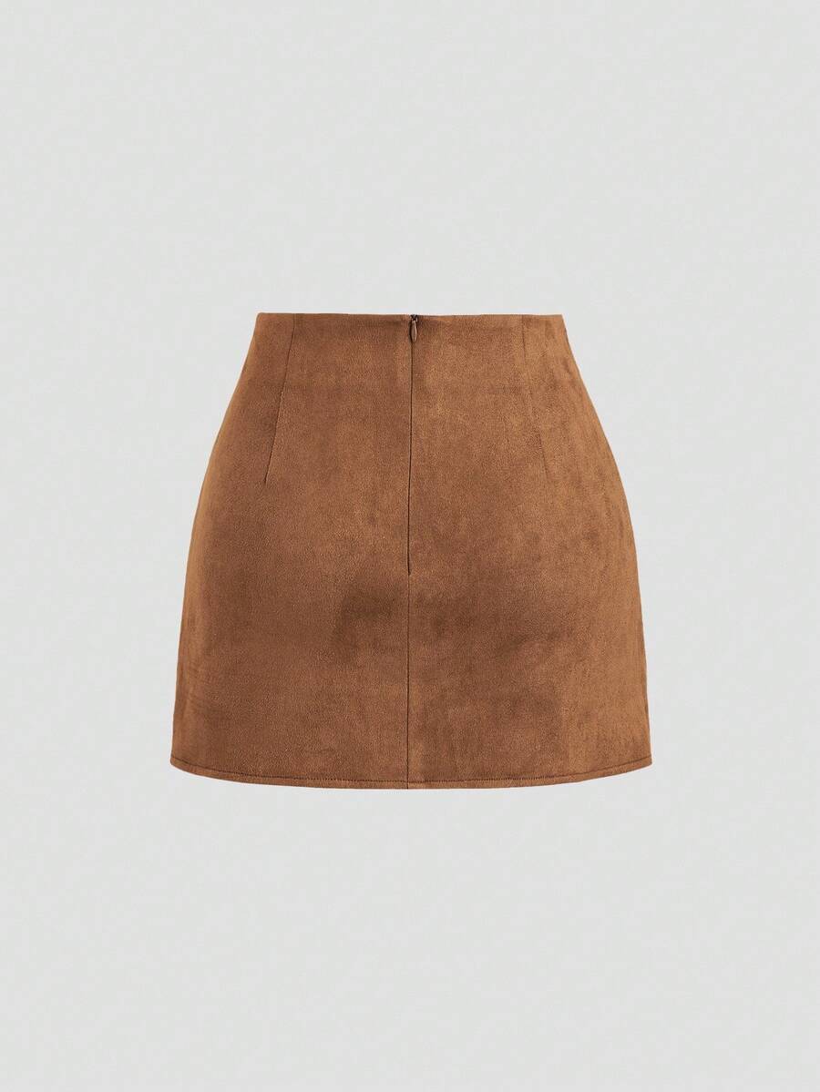 Sweetra Vintage Italian Style Maillard Color Pleated Bodycon Skirt, Sexy & Alluring For Autumn/Winter