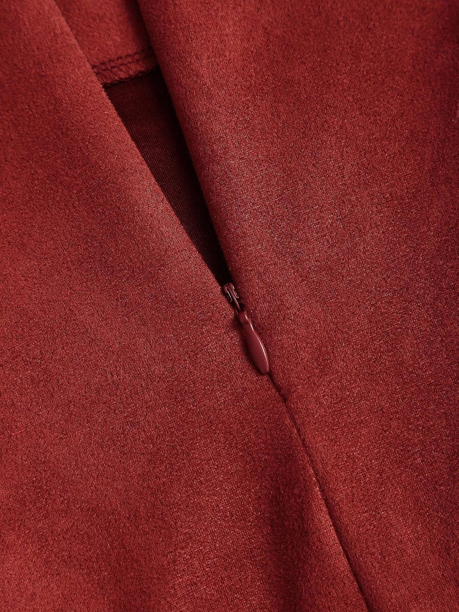 Sweetra Vintage Italian Style Maillard Color Pleated Bodycon Skirt, Sexy & Alluring For Autumn/Winter