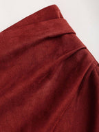 Sweetra Vintage Italian Style Maillard Color Pleated Bodycon Skirt, Sexy & Alluring For Autumn/Winter