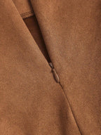 Sweetra Vintage Italian Style Maillard Color Pleated Bodycon Skirt, Sexy & Alluring For Autumn/Winter