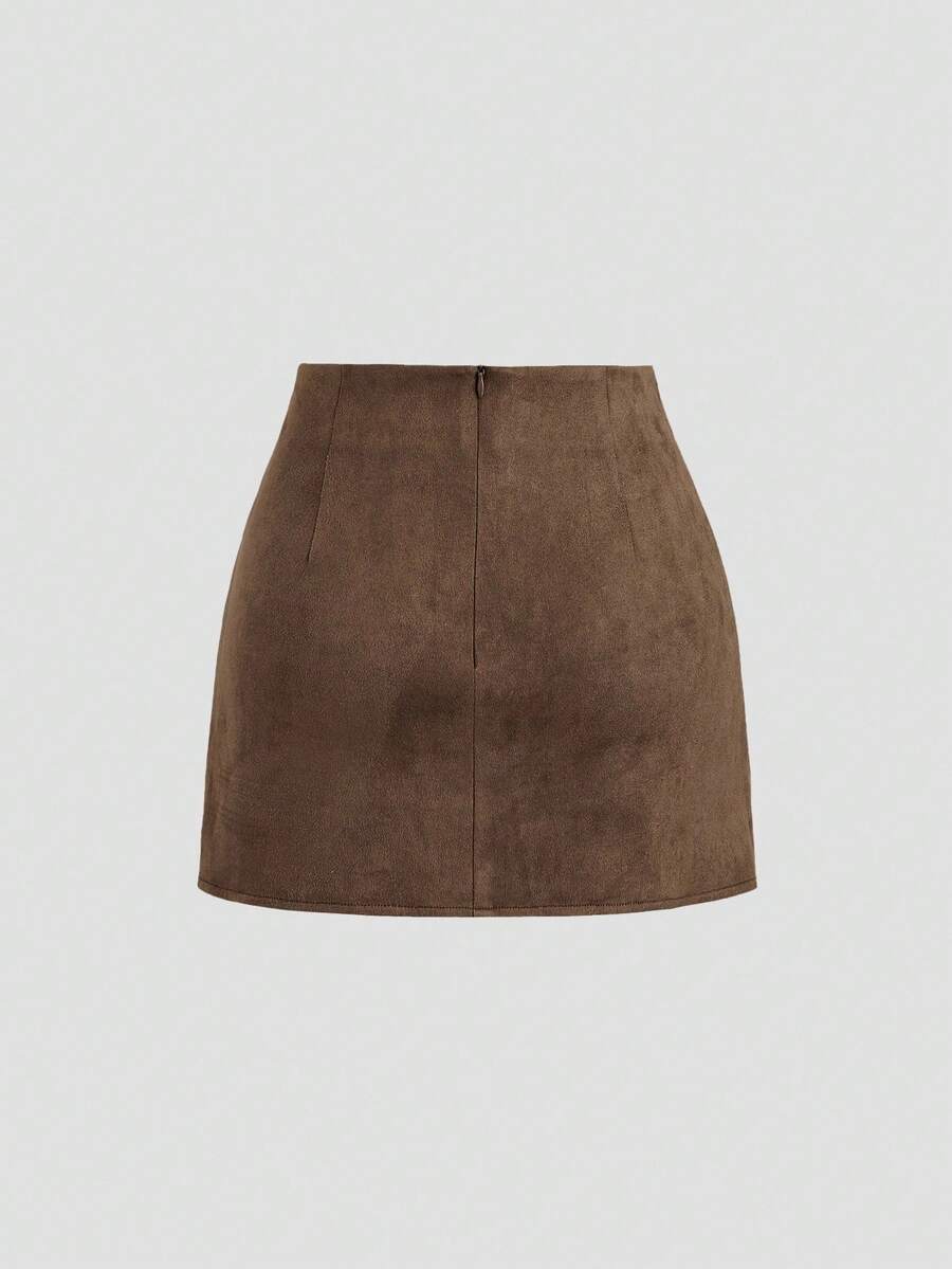 Sweetra Vintage Italian Style Maillard Color Pleated Bodycon Skirt, Sexy & Alluring For Autumn/Winter