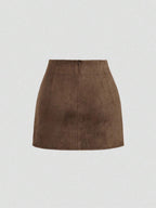 Sweetra Vintage Italian Style Maillard Color Pleated Bodycon Skirt, Sexy & Alluring For Autumn/Winter