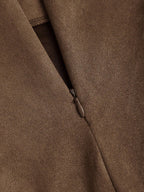 Sweetra Vintage Italian Style Maillard Color Pleated Bodycon Skirt, Sexy & Alluring For Autumn/Winter