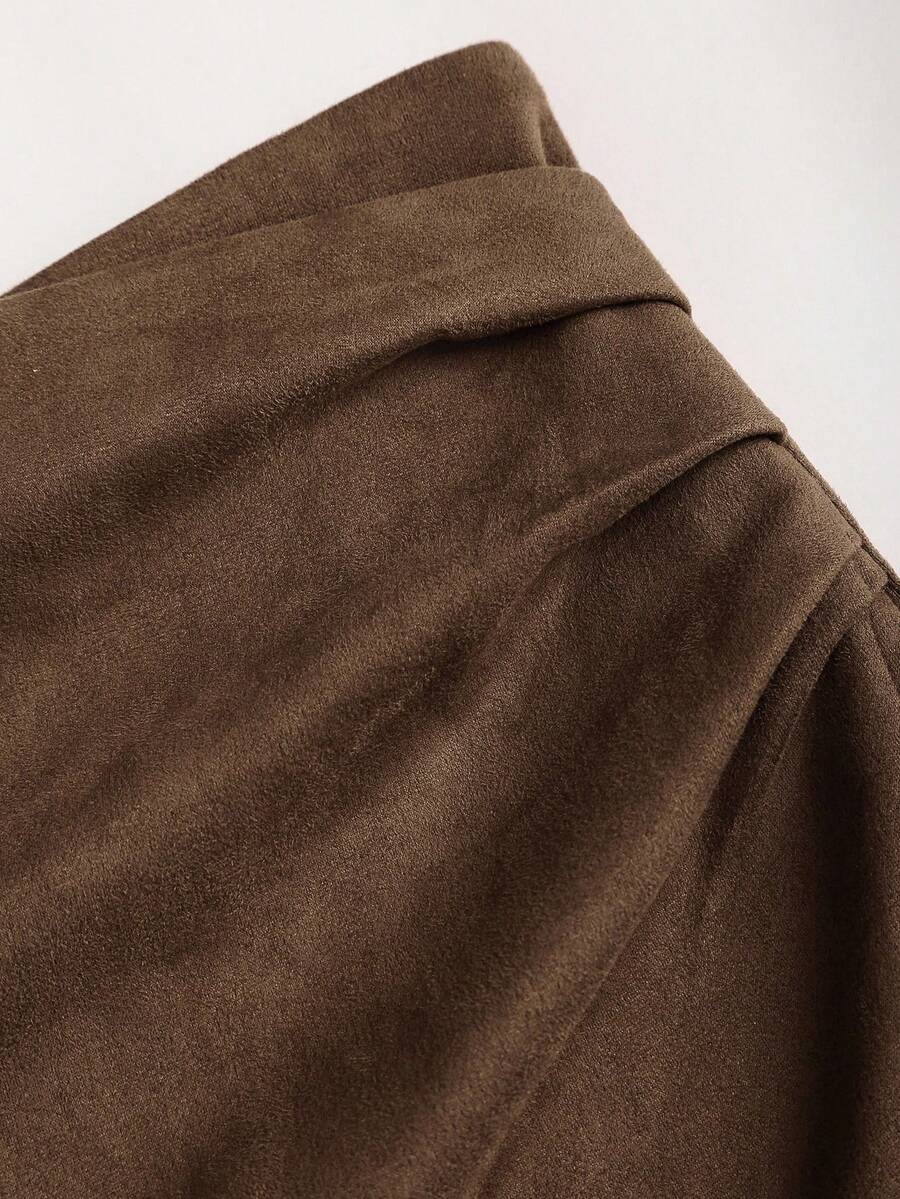 Sweetra Vintage Italian Style Maillard Color Pleated Bodycon Skirt, Sexy & Alluring For Autumn/Winter