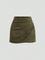 Sweetra Vintage Italian Style Maillard Color Pleated Bodycon Skirt, Sexy & Alluring For Autumn/Winter