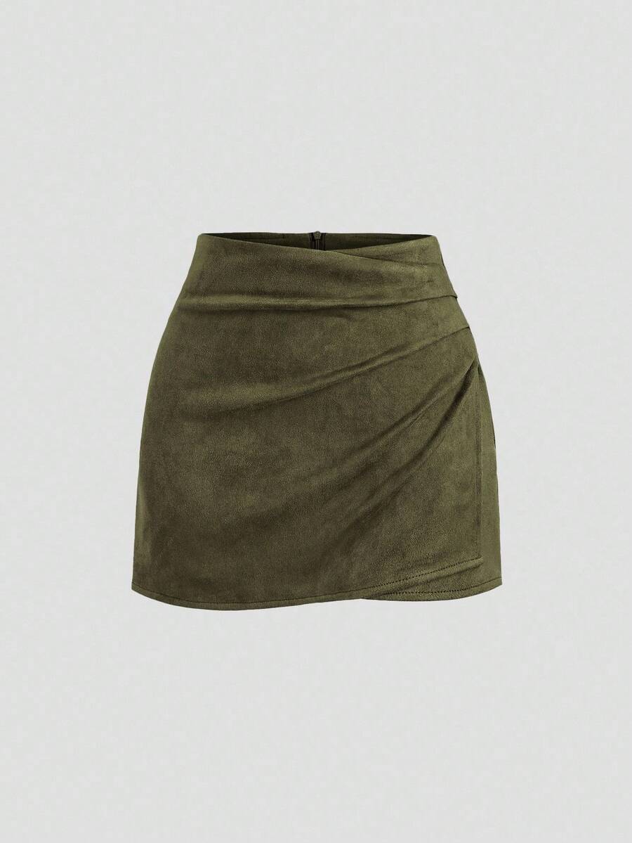 Sweetra Vintage Italian Style Maillard Color Pleated Bodycon Skirt, Sexy & Alluring For Autumn/Winter