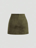 Sweetra Vintage Italian Style Maillard Color Pleated Bodycon Skirt, Sexy & Alluring For Autumn/Winter