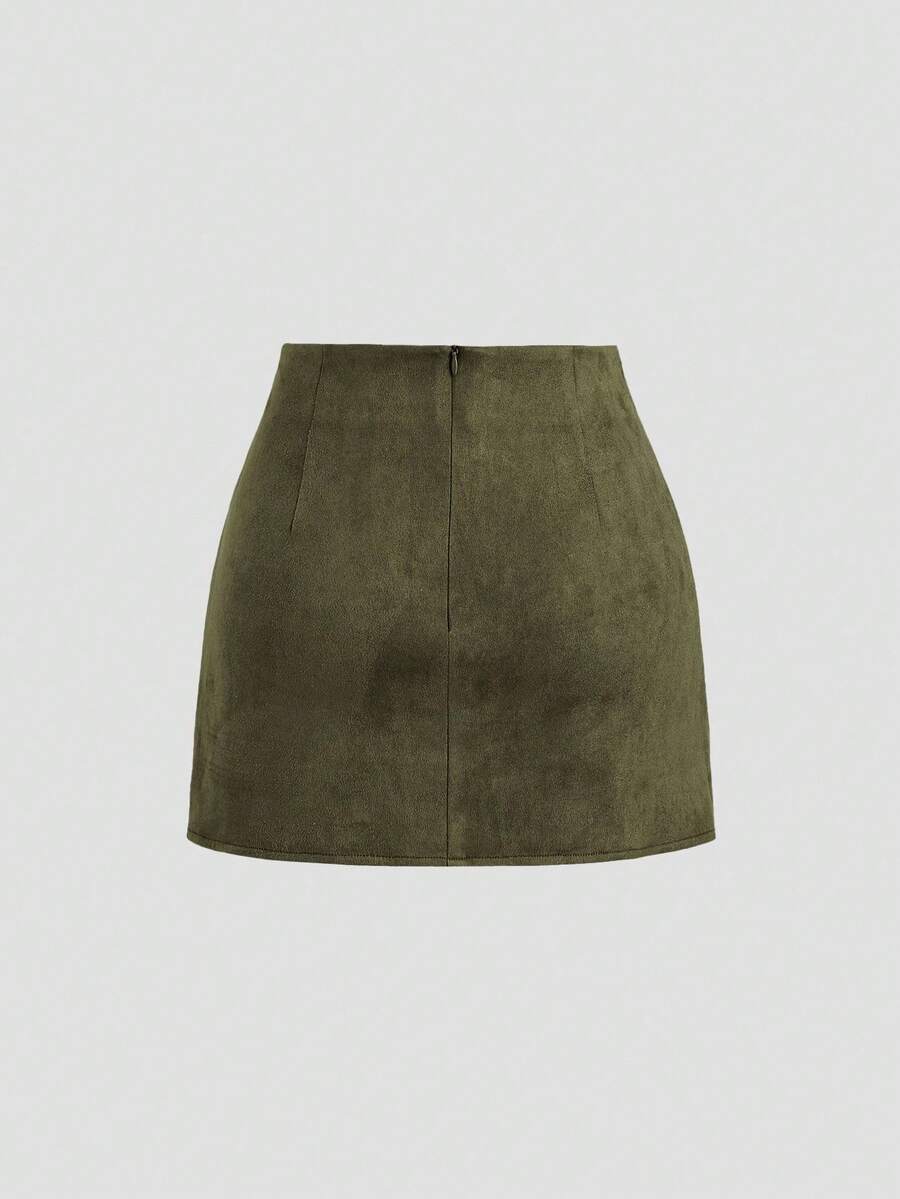 Sweetra Vintage Italian Style Maillard Color Pleated Bodycon Skirt, Sexy & Alluring For Autumn/Winter