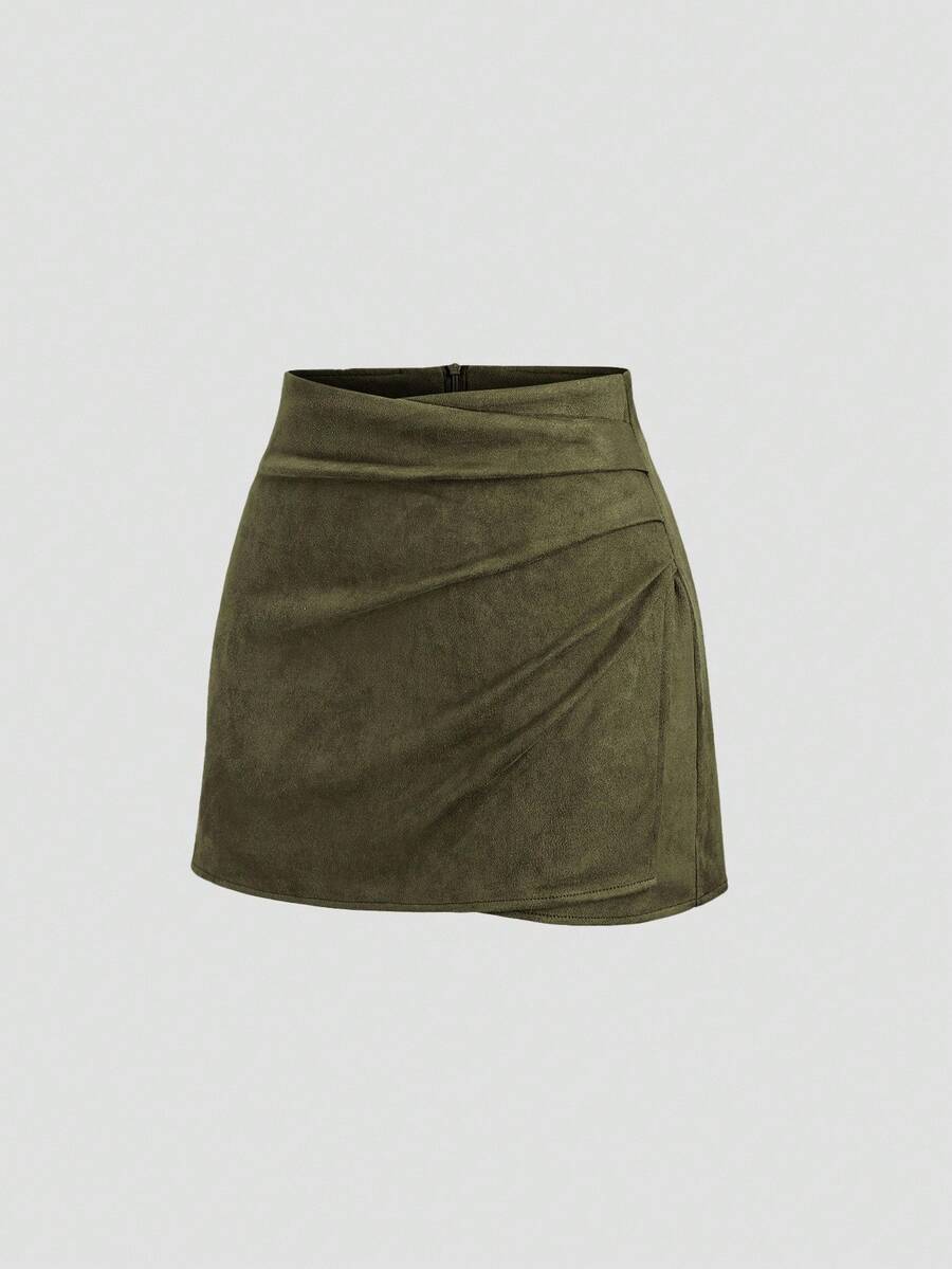 Sweetra Vintage Italian Style Maillard Color Pleated Bodycon Skirt, Sexy & Alluring For Autumn/Winter