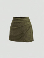 Sweetra Vintage Italian Style Maillard Color Pleated Bodycon Skirt, Sexy & Alluring For Autumn/Winter
