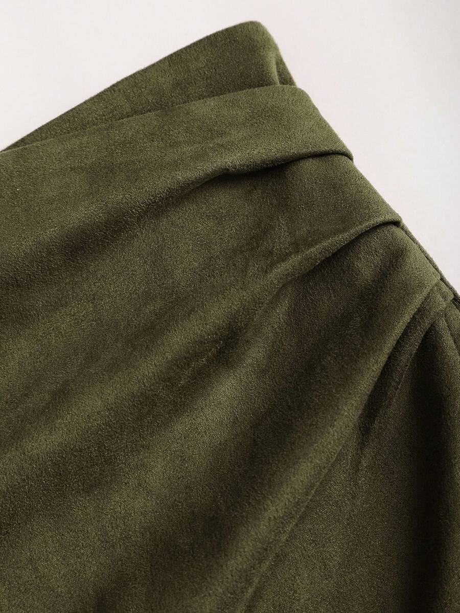 Sweetra Vintage Italian Style Maillard Color Pleated Bodycon Skirt, Sexy & Alluring For Autumn/Winter