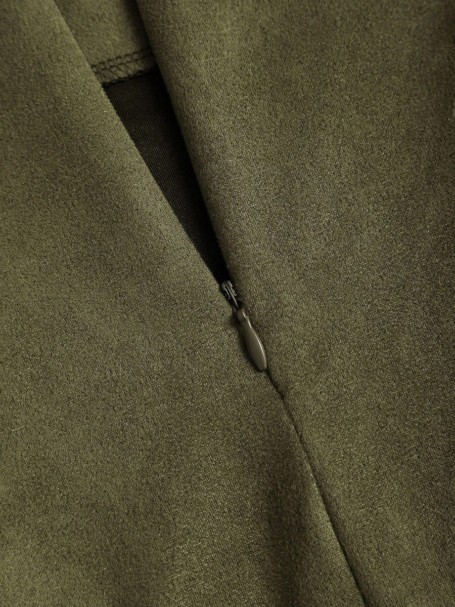Sweetra Vintage Italian Style Maillard Color Pleated Bodycon Skirt, Sexy & Alluring For Autumn/Winter