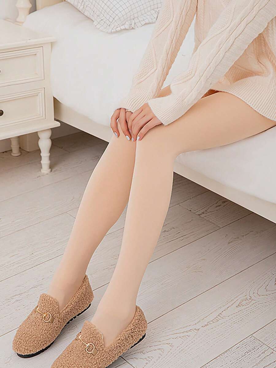1pc Women's Sexy Semi-Sheer Tights, Thick Warm Lining, High Waist Elastic Skinny Pants, 220g, Comfortable
