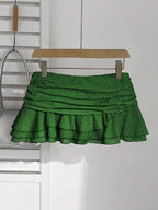 Elamini Women's Fashion Pleated Layered Decor Sweet Design Charming Polka Dot Ruffle Hem Vacation Style Skirt