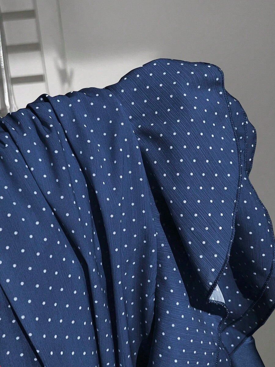 Elamini Women's Fashion Pleated Layered Decor Sweet Design Charming Polka Dot Ruffle Hem Vacation Style Skirt