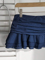 Elamini Women's Fashion Pleated Layered Decor Sweet Design Charming Polka Dot Ruffle Hem Vacation Style Skirt