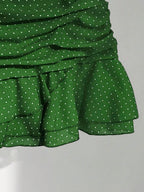 Elamini Women's Fashion Pleated Layered Decor Sweet Design Charming Polka Dot Ruffle Hem Vacation Style Skirt