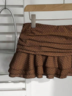 Elamini Women's Fashion Pleated Layered Decor Sweet Design Charming Polka Dot Ruffle Hem Vacation Style Skirt