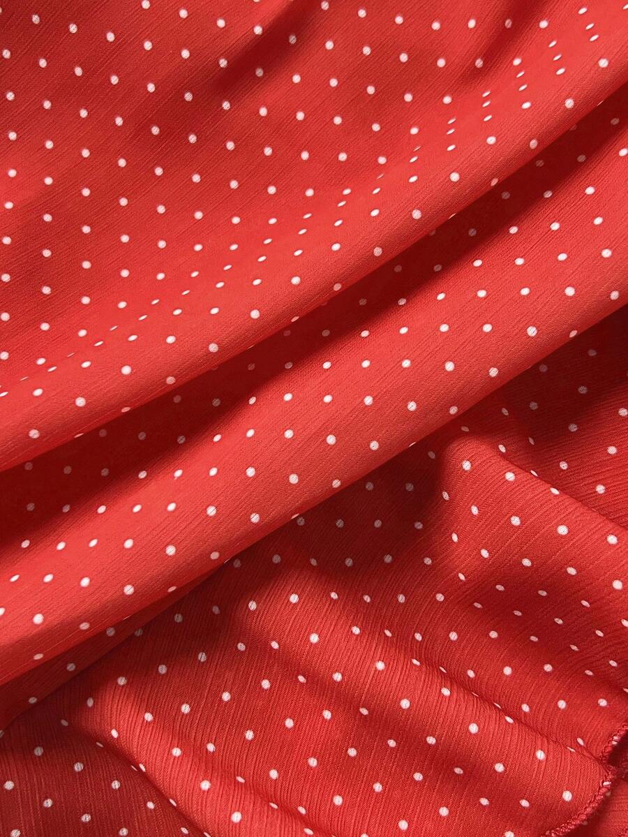 Elamini Women's Fashion Pleated Layered Decor Sweet Design Charming Polka Dot Ruffle Hem Vacation Style Skirt