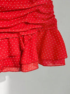 Elamini Women's Fashion Pleated Layered Decor Sweet Design Charming Polka Dot Ruffle Hem Vacation Style Skirt