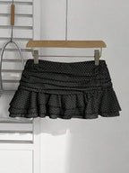 Elamini Women's Fashion Pleated Layered Decor Sweet Design Charming Polka Dot Ruffle Hem Vacation Style Skirt