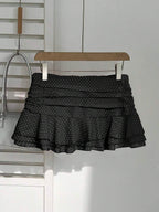 Elamini Women's Fashion Pleated Layered Decor Sweet Design Charming Polka Dot Ruffle Hem Vacation Style Skirt
