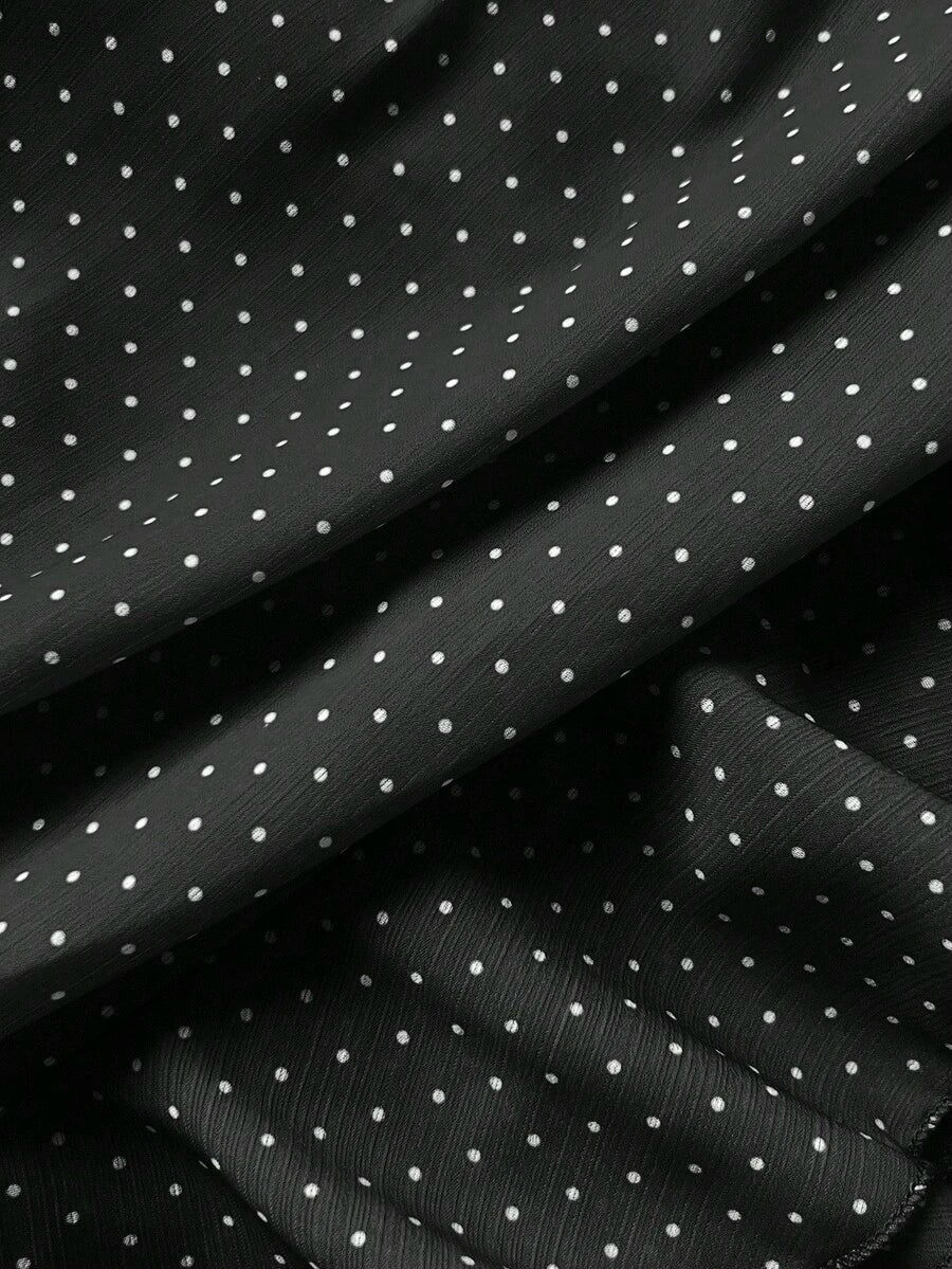 Elamini Women's Fashion Pleated Layered Decor Sweet Design Charming Polka Dot Ruffle Hem Vacation Style Skirt